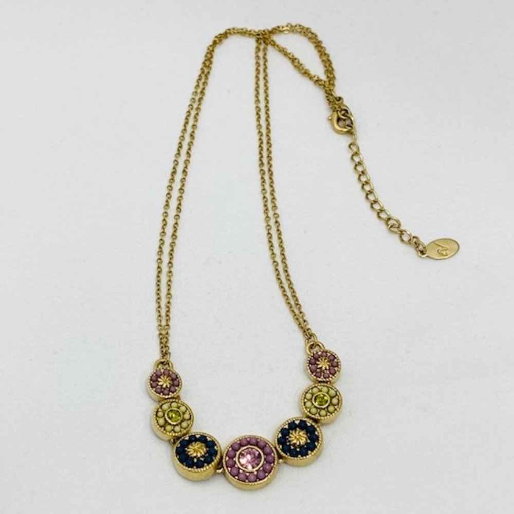 Goldtone Double Chain Crystal & Bead Necklace Signed - EUC